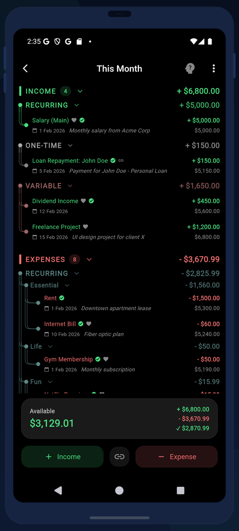 PreSpend screenshot